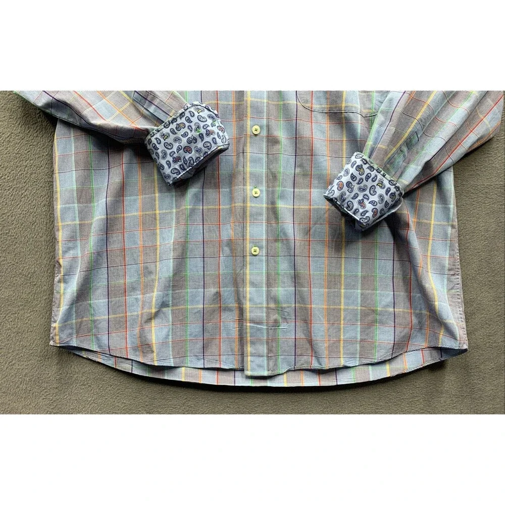 Alan Flusser Men's Multicolor Plaid Button Down Shirt Long Sleeve Large Cotton